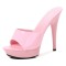 Peep Toe Stiletto Heels Low Platforms Comfortable Slippers Sandals - Pink Patent