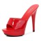 Peep Toe Stiletto Heels Low Platforms Comfortable Slippers Sandals - Red Patent