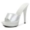 Peep Toe Stiletto Heels Low Platforms Comfortable Slippers Sandals - Silver Patent