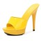 Peep Toe Stiletto Heels Low Platforms Comfortable Slippers Sandals - Yellow Patent