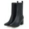 Square Toe Chunky heels Ankle High Classic Boots - Black Faux Leather
