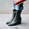 Square Toe Chunky heels Ankle High Classic Boots - Black Faux Leather
