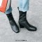 Square Toe Chunky heels Ankle High Classic Boots - Black Faux Leather

