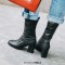 Square Toe Chunky heels Ankle High Classic Boots - Black Faux Leather

