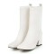 Square Toe Chunky heels Ankle High Classic Boots - White Faux Leather
