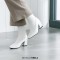Square Toe Chunky heels Ankle High Classic Boots - White Faux Leather
