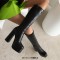 Square Toe Chunky Heels Platforms Side Zipper Knee Highs Crocodile Pattern Boots - Black