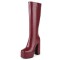 Square Toe Chunky Heels Platforms Side Zipper Knee Highs Crocodile Pattern Boots - Burgundy