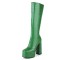Square Toe Chunky Heels Platforms Side Zipper Knee Highs Crocodile Pattern Boots - Green