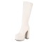 Square Toe Chunky Heels Platforms Side Zipper Knee Highs Crocodile Pattern Boots - White