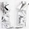 Pointed Toe Pleated Stiletto Heels Back Zipper Fashion Buttons Removable Boots - Silver Faux Leather