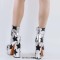 Round Toe Ankle High Side Zipper Platforms Chunky Heels Star Girl Boots - Silver Faux Leather