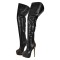 Round Toe Over The Knee Platforms Metal Zipper Punk Thigh Highs Stiletto Heels Rivet Boots - Black Faux Leather