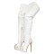 Round Toe Over The Knee Platforms Metal Zipper Punk Thigh Highs Stiletto Heels Rivet Boots - White Faux Leather