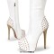 Round Toe Over The Knee Platforms Metal Zipper Punk Thigh Highs Stiletto Heels Rivet Boots - White Faux Leather