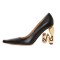 Half Square Pointed Toe Strange W Heels Pumps - Black Leather