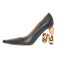 Half Square Pointed Toe Strange W Heels Pumps - Dark Gray Leather