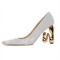 Half Square Pointed Toe Strange W Heels Pumps - Silver Leather