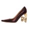 Half Square Pointed Toe Strange W Heels Pumps - Wine Leather