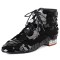 Pointed Toe Low Heels Side Zipper Lace Up Sequined Ankle Highs Loafers - Black