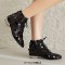 Pointed Toe Low Heels Side Zipper Lace Up Sequined Ankle Highs Loafers - Gold