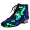 Pointed Toe Low Heels Side Zipper Lace Up Sequined Ankle Highs Loafers - Green