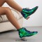 Pointed Toe Low Heels Side Zipper Lace Up Sequined Ankle Highs Loafers - Green
