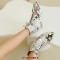 Pointed Toe Low Heels Side Zipper Lace Up Sequined Ankle Highs Loafers - Silver