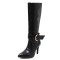 Pointed Toe Chunky Heels Side Zipper Knee Highs Ankle Decorated Straps Elegant Boots - Black