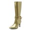 Pointed Toe Chunky Heels Side Zipper Knee Highs Ankle Decorated Straps Elegant Boots - Gold