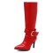 Pointed Toe Chunky Heels Side Zipper Knee Highs Ankle Decorated Straps Elegant Boots - Red