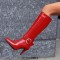 Pointed Toe Chunky Heels Side Zipper Knee Highs Ankle Decorated Straps Elegant Boots - Red