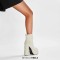 Round Toe Chunky Heels Low Platforms Ankle Highs Warm Fluffy Curly Booties with Side Zipper - Beige Faux Wool