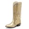Pointed Toe Chunky Low Heels Knee Highs Tassel Western Cowboy Festival Boots - Gold
