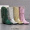 Pointed Toe Chunky Low Heels Knee Highs Tassel Western Cowboy Festival Boots - Pink