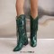 Pointed Toe Chunky Low Heels Knee Highs Tassel Western Cowboy Festival Boots - Green