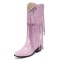 Pointed Toe Chunky Low Heels Knee Highs Tassel Western Cowboy Festival Boots - Pink