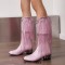 Pointed Toe Chunky Low Heels Knee Highs Tassel Western Cowboy Festival Boots - Pink