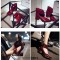 Pointed Toe Chunky Heels Metal Decal Hollowed Ankle Straps Pumps - Wine Faux Leather