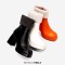 Square Toe Chunky Heels Side zipper Turned Over Short Plush Ankle Highs Boots - White Faux Leather