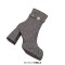 Square Toe Chunky Heels Side zipper Turned Over Short Plush Ankle Highs Boots - Black White Microfiber