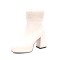 Square Toe Chunky Heels Side zipper Turned Over Short Plush Ankle Highs Boots - White Faux Leather