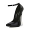 Pointed Toe Stiletto Metal Heels Ankle Buckle Straps Pumps - Black Patent