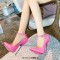 Pointed Toe Stiletto Metal Heels Ankle Buckle Straps Pumps - Rose Red Patent