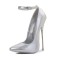 Pointed Toe Stiletto Metal Heels Ankle Buckle Straps Pumps - Silver Patent