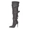 Pointed Toe Buckle Straps Over The Knee Thigh High Stiletto Heels Boots - Gray Canvas