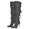Pointed Toe Buckle Straps Over The Knee Thigh High Stiletto Heels Boots - Gray Canvas