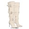 Pointed Toe Buckle Straps Over The Knee Thigh High Stiletto Heels Boots - Beige Canvas