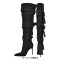 Pointed Toe Buckle Straps Over The Knee Thigh High Stiletto Heels Boots - Black Canvas