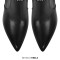 Pointed Toe Stiletto Heels Rhinestones Straps Knee Highs Winter Booties - Black Faux Leather